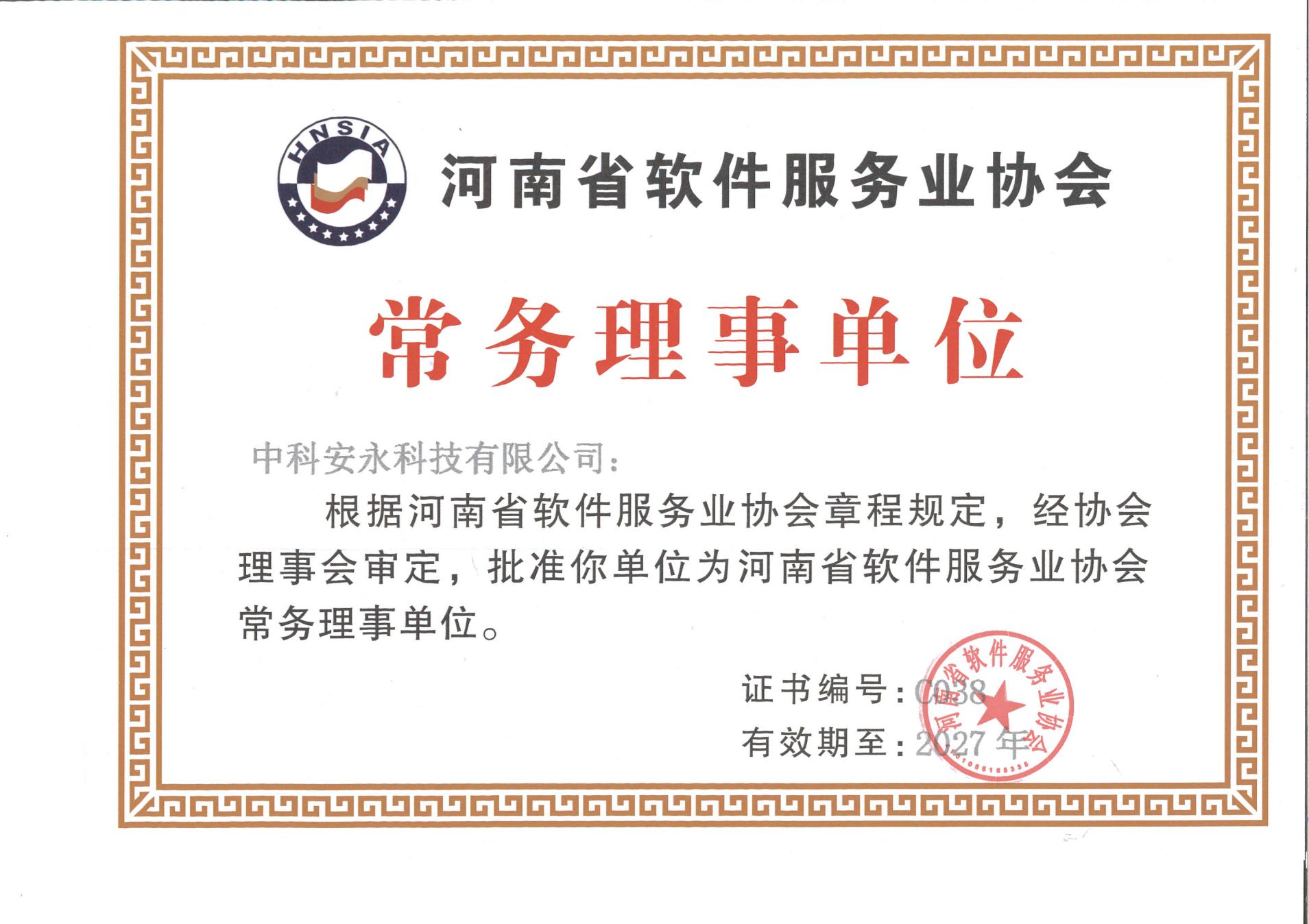 河南省软件服务业协会常务理事单位证书_00.jpg